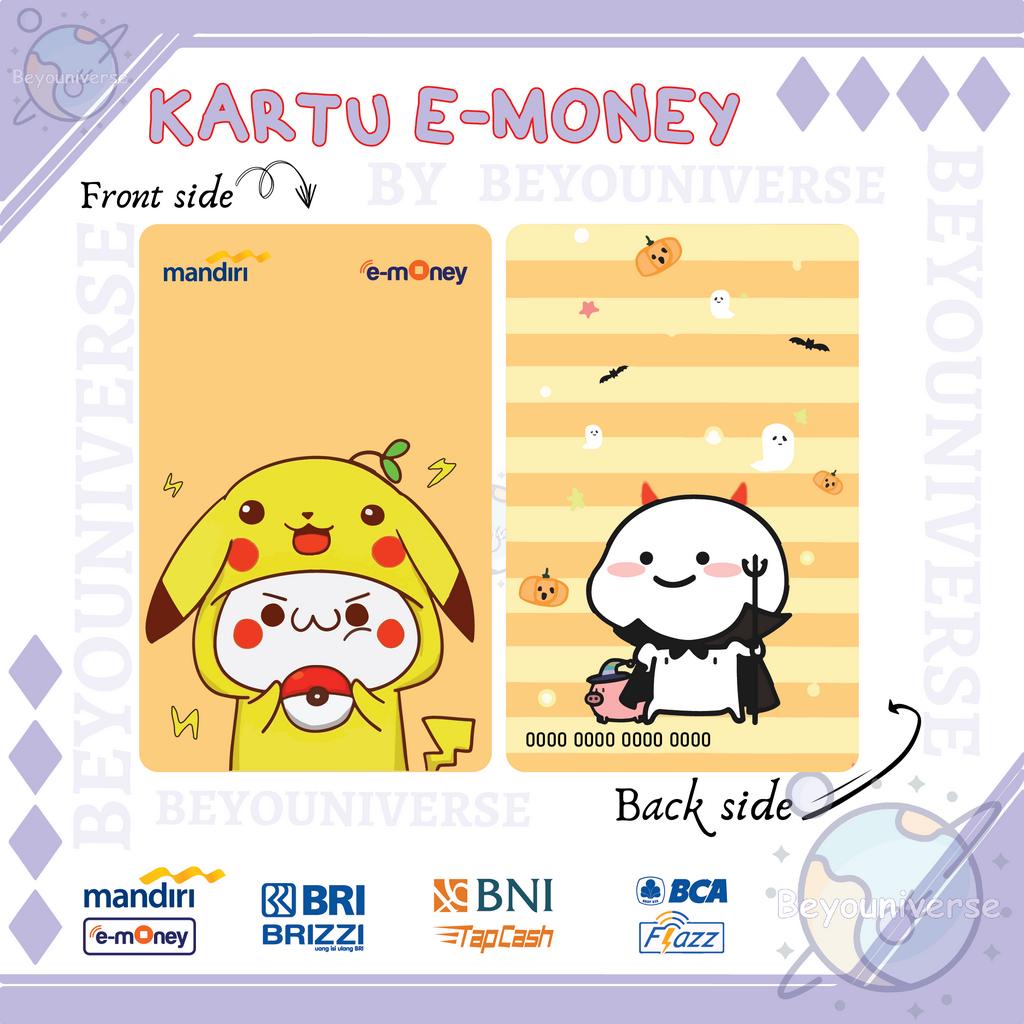 KARTU E-MONEY MANDIRI BNI BRI BCA Etoll Pentol Lucu Cosplay Pikachu Hallowen Drakula - 2 Sisi