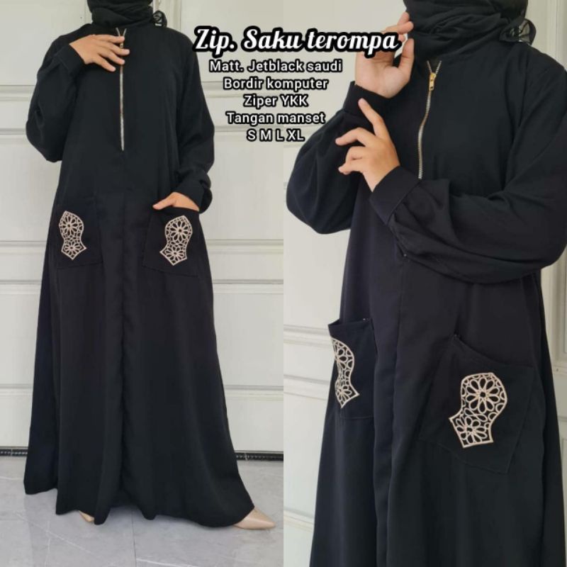 ABAYA JETTBLACK ZIP SAKU TEROMPAH