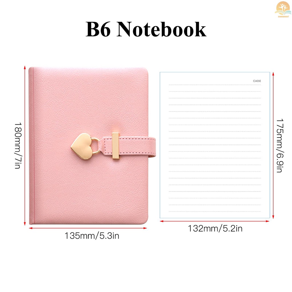 B6 Diary Heart Shaped Lock Diary with Lock and Key PU Secret Notebook Vintage Travel Journal 144 Sheet Lined Paper Soft Cover Organizers Gift for Women Girls Daughter Kids Artists Drawing Travelers 5.3''x7''