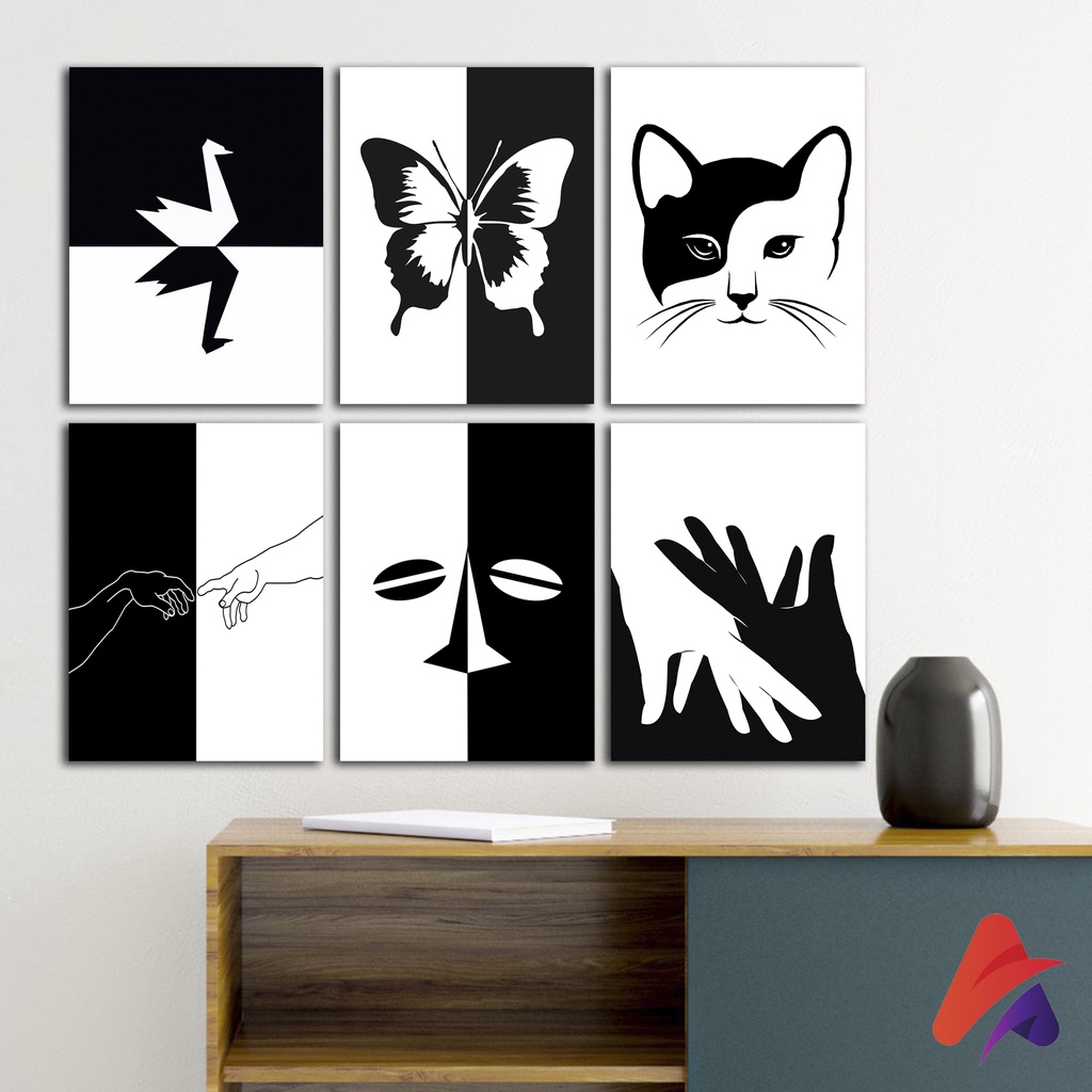 HIASAN DINDING MONOCHROME (15X20) WALL DECOR PAJANGAN DINDING DAUN POSTER KAYU RUANGAN HITAM PUTIH