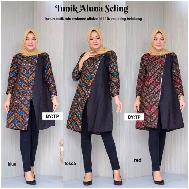 Tunik aluna seling Atasan Baju batik wanita elegan kerja kantor