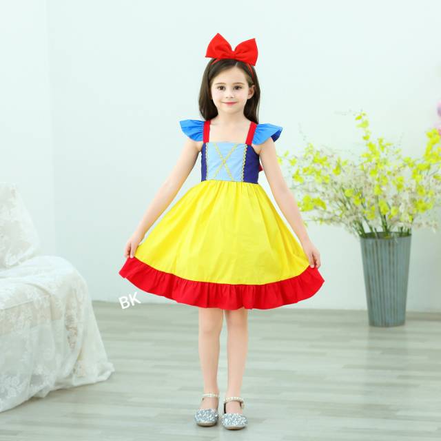 DRESS CASUAL PRINCESS SNOW WHITE / GAUN PESTA ULANG TAHUN ANAK / KOSTUM SNOW WHITE IMPORT