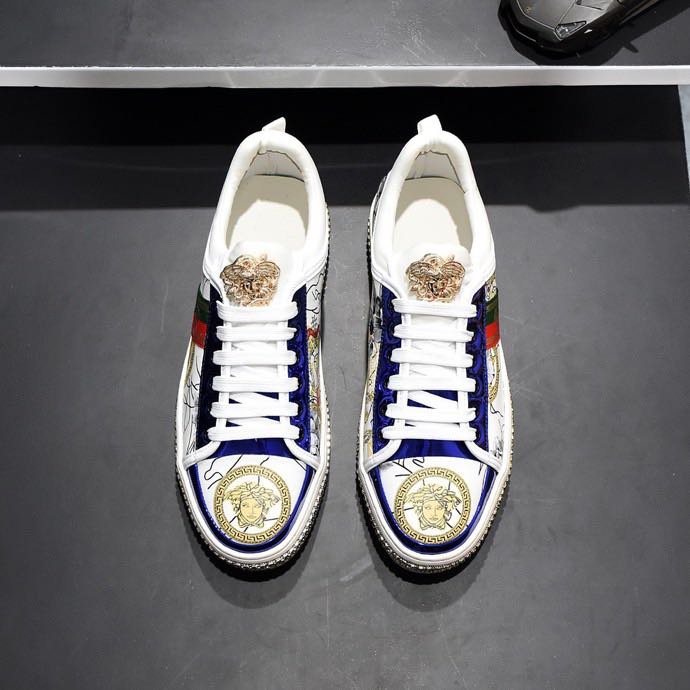 【Versace】Sneakers, the upper is made of metal leather with lacquer leather, the first layer of pigsk