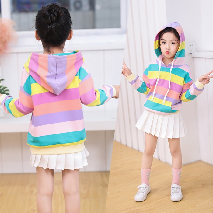 LittleAaron RAINBOW SWEATER atasan baju anak perempuan hoodie lengan panjang import