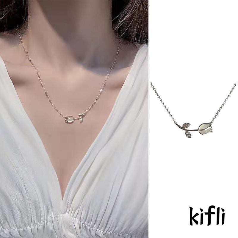 Kalung Rantai Klavikula Desain Tulip Untuk Wanita