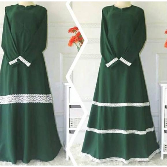 Barang Pilihan.. GAMIS Renda 1 & Renda 3 °HIJAU BOTOL°