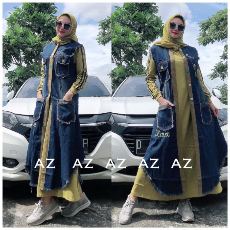 Setelan gamis+long outer jeans AZ