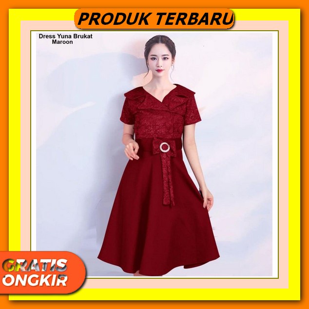 Baju Mini Dress Pesta Brukat Simple Casual Dress Wanita Korea Korean Dress Style Pendek Simple Mewah
