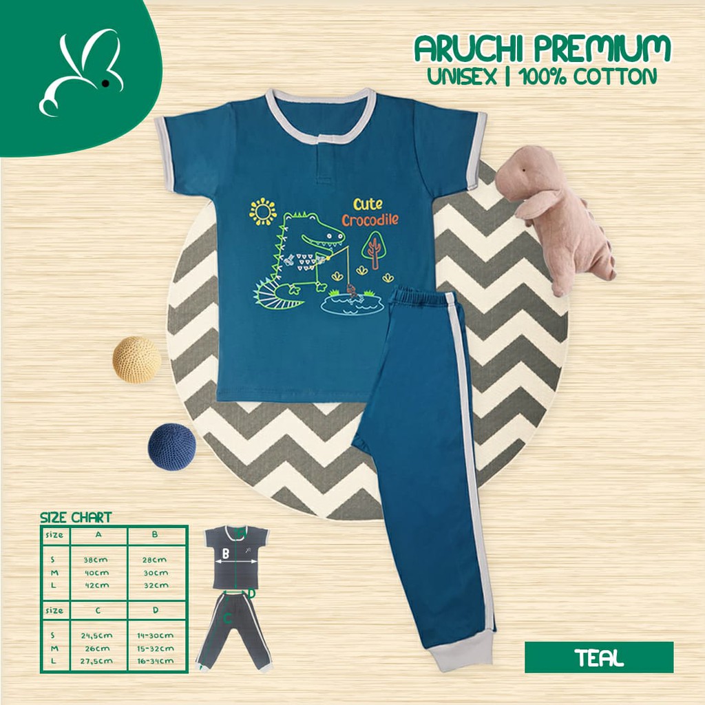 Retro Longpants Aruchi Premium Edition 2-5 Tahun Atasan Pendek + Celana Panjang Bordir