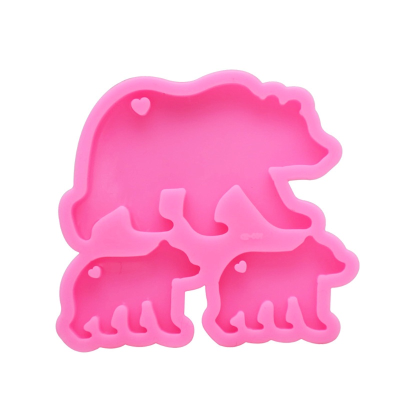 SIY  Walking Polar Bear Baby Mom Set Keychain Silicone Mold with Hole Bear Family Pendant DIY Epoxy Resin Casting Molds Kit