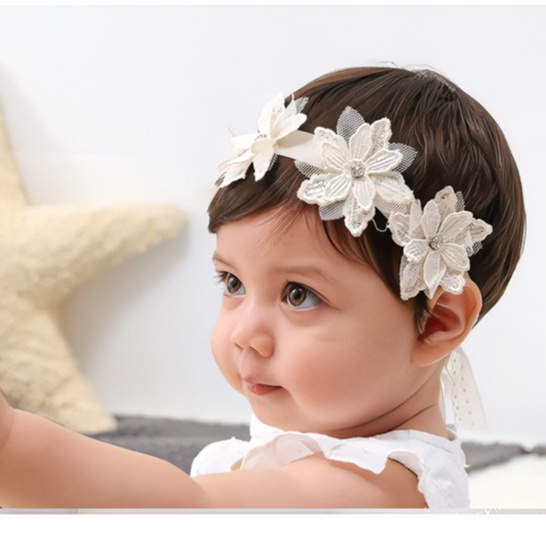 Bandana Bayi Headband Anak Pesta Lace Mutiara