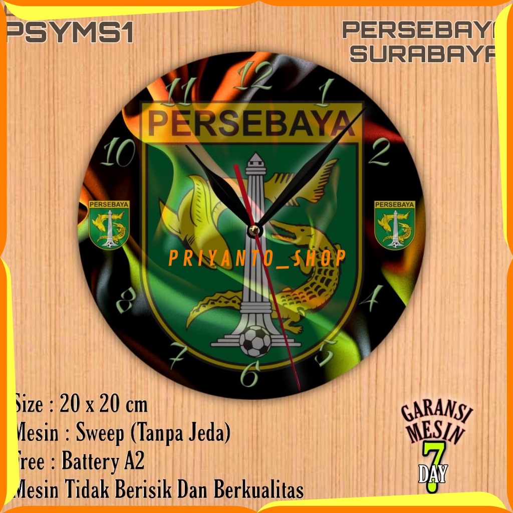 Jam Dinding Team Club Klub Sepakbola PERSEBAYA SURABAYA Mesin Halus