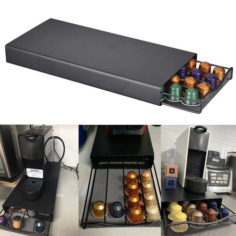 40pcs Tempat Kapsul Kopi Hitam Coffee Capsules Drawer Rak Holder Untuk Capsul Nespresso