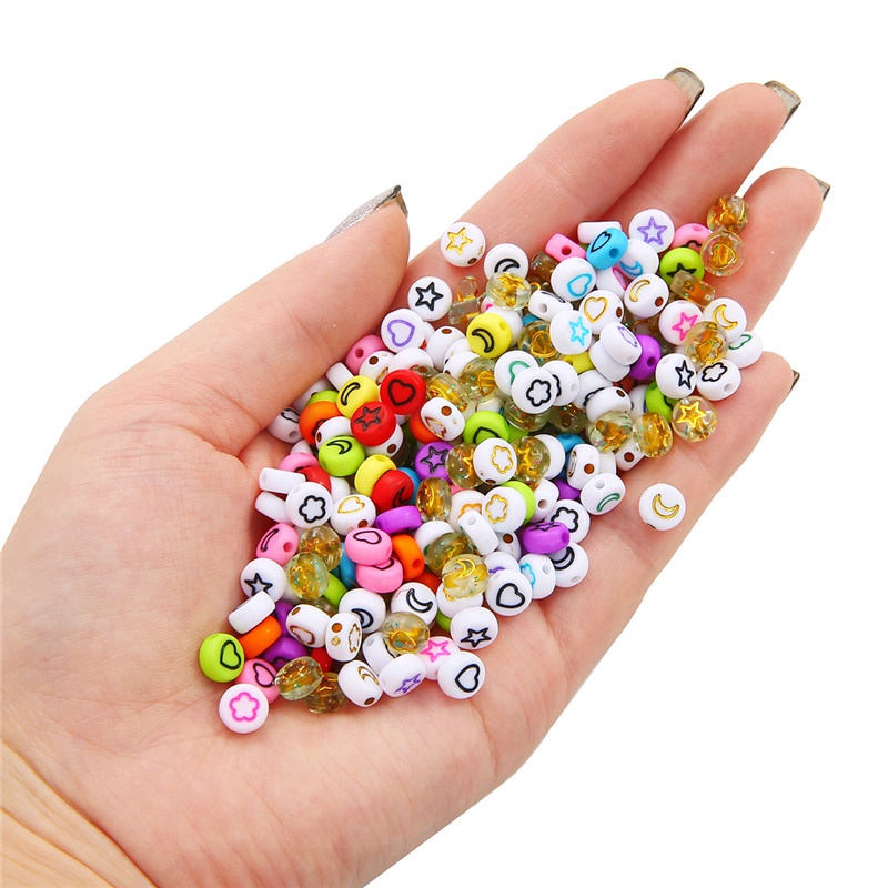 100Pcs 4x7mm Flat Round Mix Flower Star Moon Heart Spacer Acrylic Beads For Diy Jewelry Making Bracelet Earrings Supplies