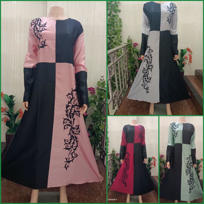 gamis kombinasi bordir/gamis hitam