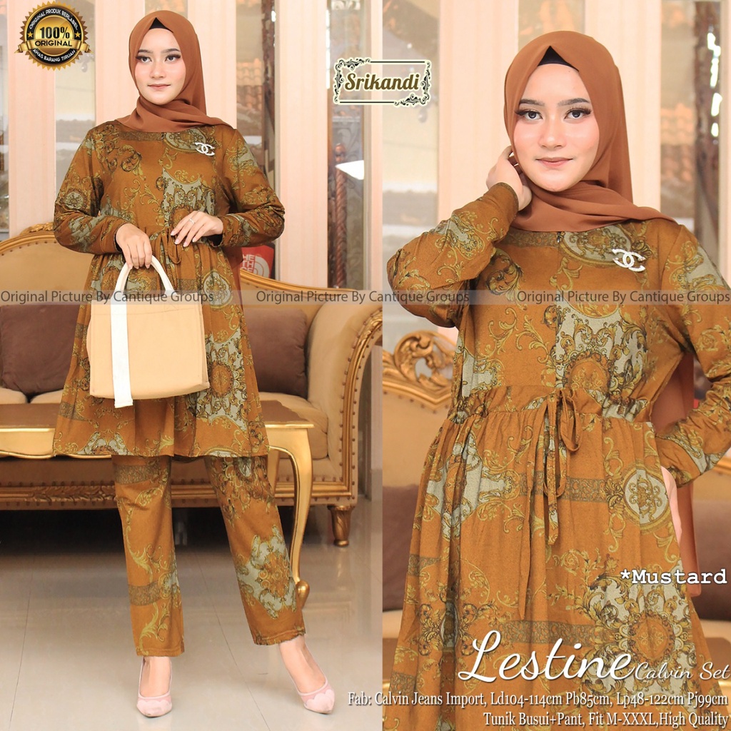 SETELAN TUNIK+CELANA, LD 104-114CM BAHAN CALVIN JEANS // SETELAN IMPORT SUPER CANTIK, TUNIK BUSUI ZI
