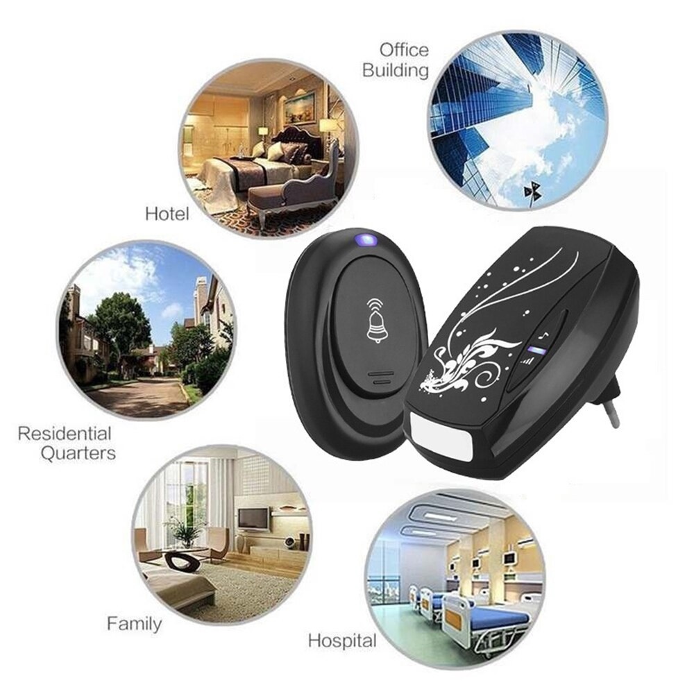 Wireless Door Bell Lonceng 38 Music Remote Bel Pintu Rumah Lampu LED