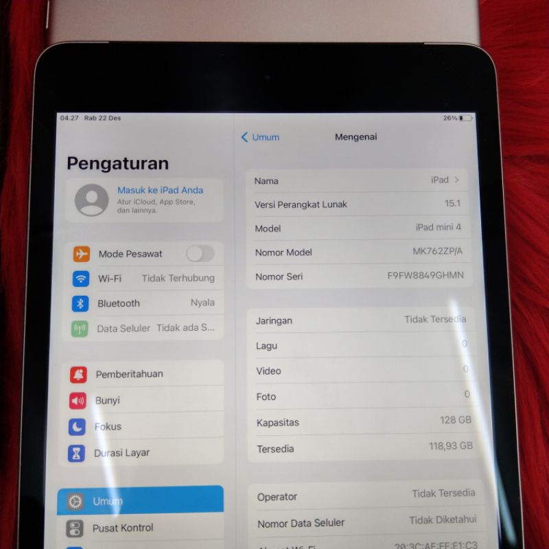 iPad Mini 4 Wifi CELL 16gb & 128gb ex inter second original