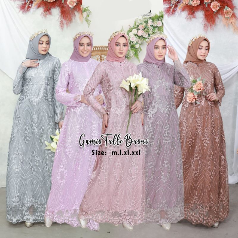 (COD)GAMIS TULLE BUSUI~GAMIS BROKAT TULLE~GAMIS TERBARU~GAMIS MEWAH~GAMIS MODERN~GAMIS CANTIK~GAMIS 