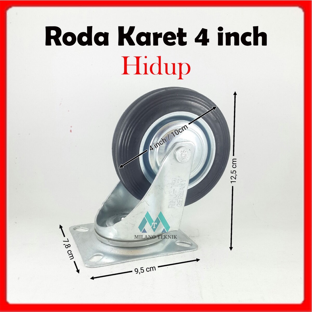 Roda Troli 4&quot; Hidup Roda Karet 4 inch Roda Etalase Roda Gerobak