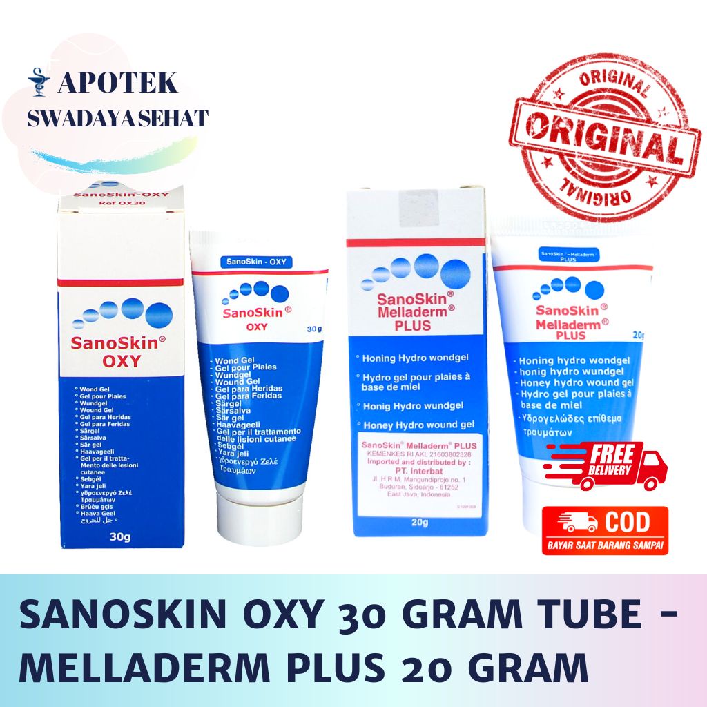 SANOSKIN OXY 30GRAM - MELLADERM PLUS 20GRAM Tube - Salep Krim Luka Bernanah Dekubitus Decubitus Bakar Operasi