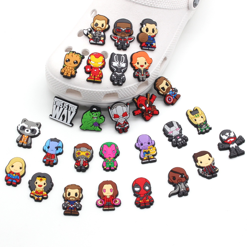 Marvel 30pcs Motif Kartun accessories Jibbitz shoe charms crocs Pin Aksesoris Sandal Pria Bahan DIY untuk decorate sepatu