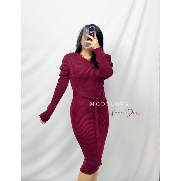 MDLV ~ Dress Keana Rajut Long Dress Rajut Lengan Panjang Fashion Import