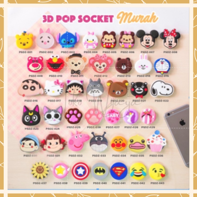 Pop Socket 3D Karakter Cartoon | Pop Socket Pvc Motif | Pop Socket Cartoon