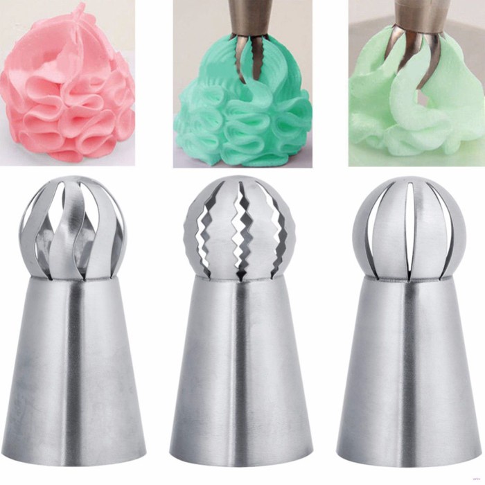 

KUE-PENGHIAS-ALAT- 3PCS RUSIAN STAINLESS STEEL FLOWER ICING PIPING NOZZLES PASTRY CAKE -ALAT-