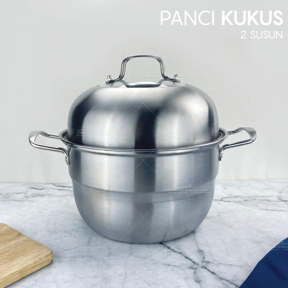 Panci Kukus 2 Susun 28cm 30cm 32cm 34cm Steam Pot Steamer Multifungsi Stainless Tebal Tutup Kaca