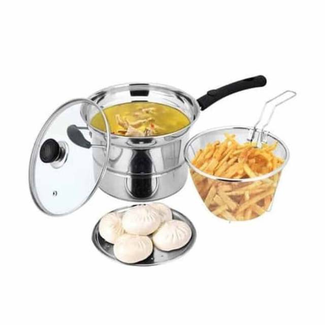 PROMO Deep fryer 3in1 stainless 22cm / panci serbaguna / panci kukus goreng rebus stainless 22cm