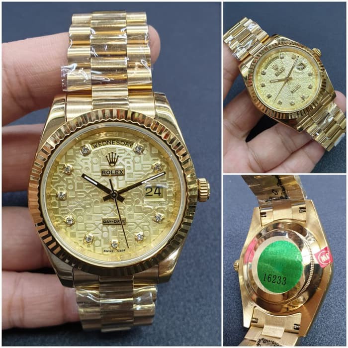 Jam Tangan Pria Rolex Day date MIYOTA JAPAN Gold Diamond