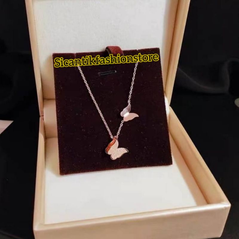 Kalung Titanium Wanita rantai Rose Gold Liontin kupu-kupu Kalung Titanium Wanita Terbaru Kekinian Terlaris Kalung Liontin kupu-kupu