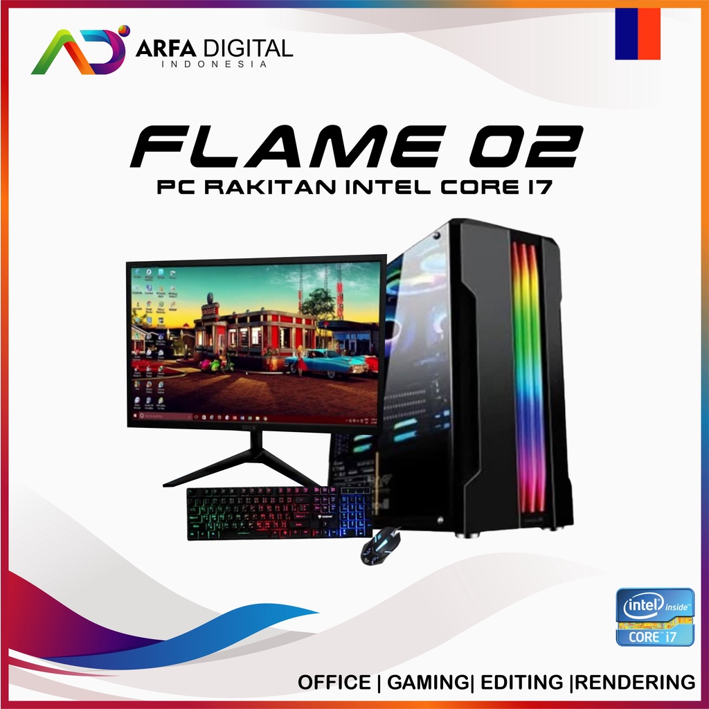 Komputer Gaming Fullset Editing Desain Live Streaming Intel Core i7 2600 RAM 8GB HDD 500GB VGA GT 1030 DDR5 2GB Monitor 19Inch Siap Pakai | FL02