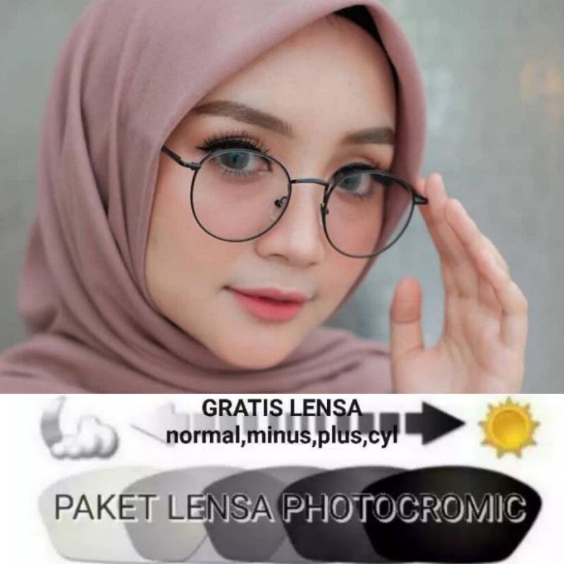 Kacamata retro lilo bulat lensa photocromic antiradiasi uv mines dan normal 9765