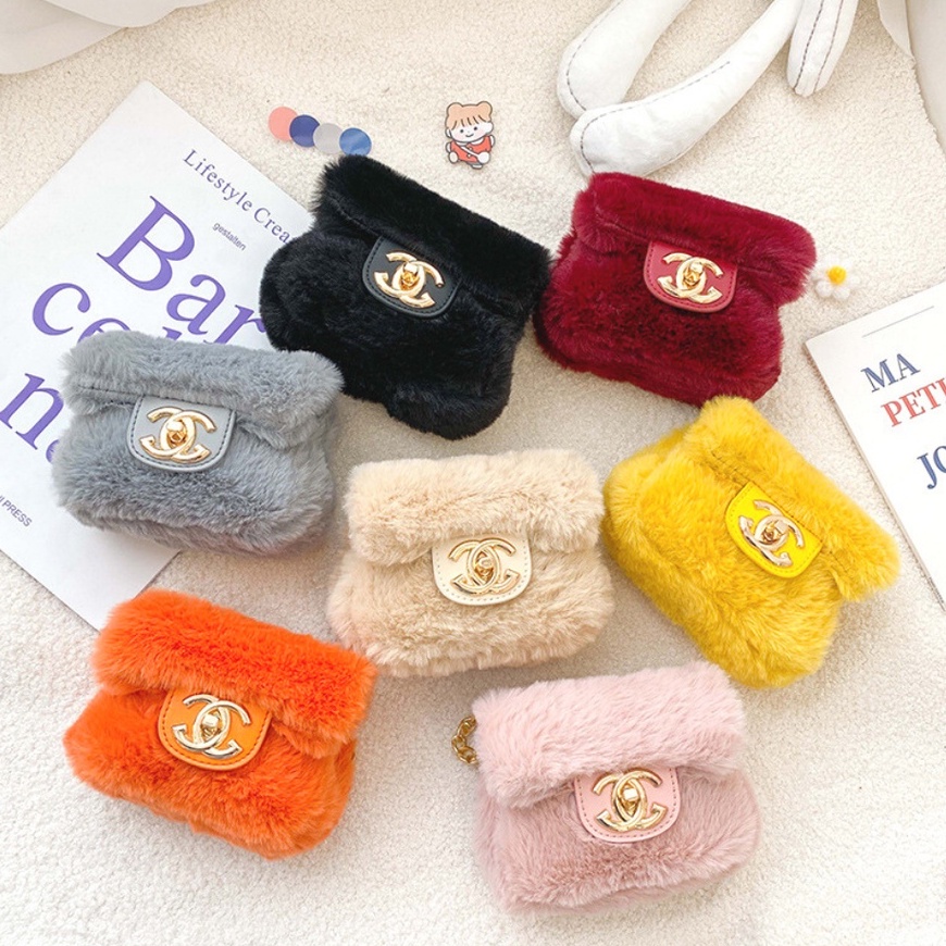 Tas Wanita Untuk Anak Selempang Bulu Sling Bag Coin Fur Chanely Import