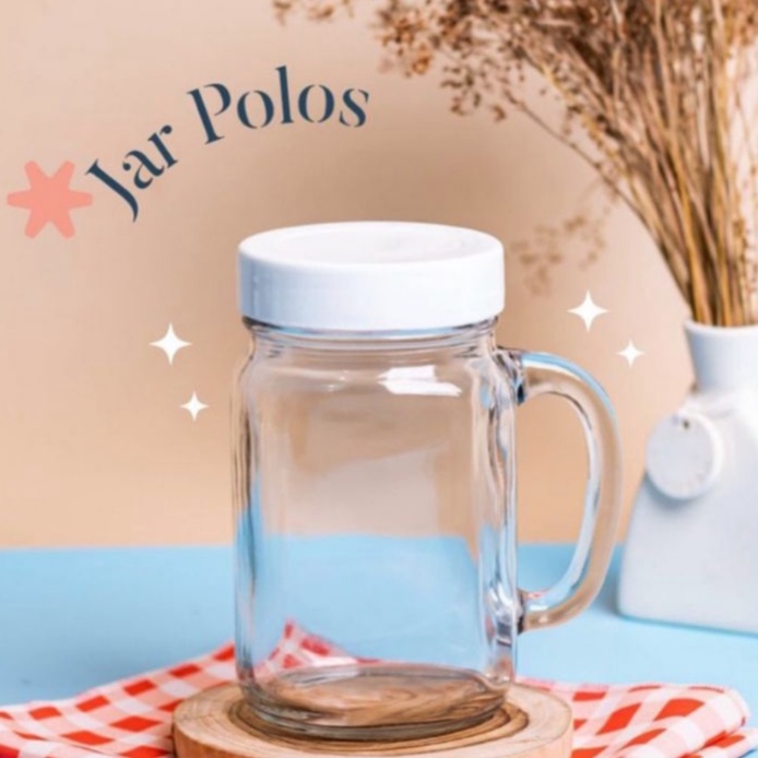 Kedaung Gelas jar kaca 485 ml tutup plastik | Drinking jar Motif | Toples jar kaca dengan Tutup dan 