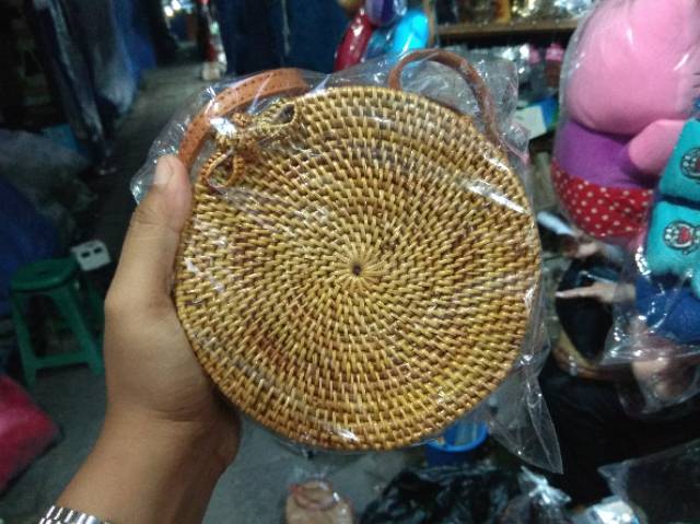 TERMURAH! TAS SELEMPANG BUNDAR BAHAN FULL ROTAN ASLI - SOUVENIR UNIK BEST SELLER READY STOCK JOGJA