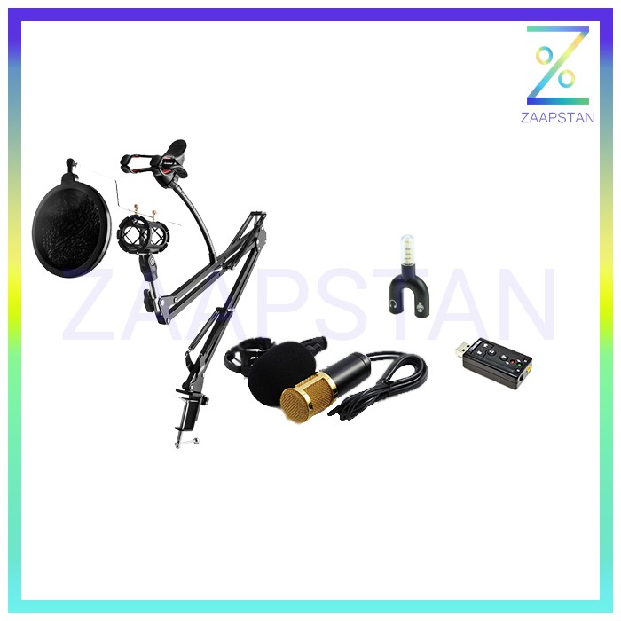 Paket Karaoke Recording Smule Microphone BM 800 Mic Stand Arm Pop Filter Phone Holder V8 Soundcard