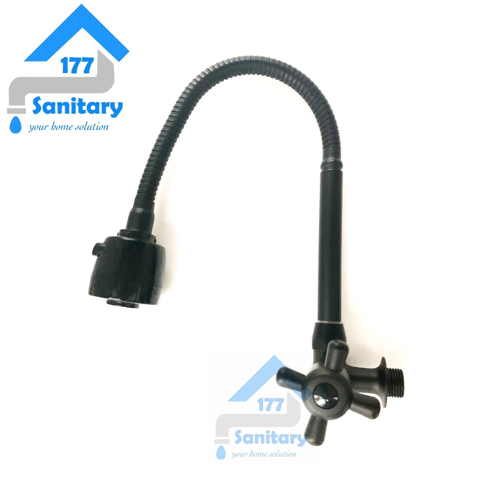 Kran Angsa Minimalis HITAM Baling 6055-1A - Keran air sink flexible 2in1 Tembok Bak Cuci Piring dapur