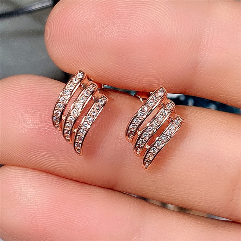 Anting Stud Kristal Cubic Zirconia Gaya Simple Untuk Wanita