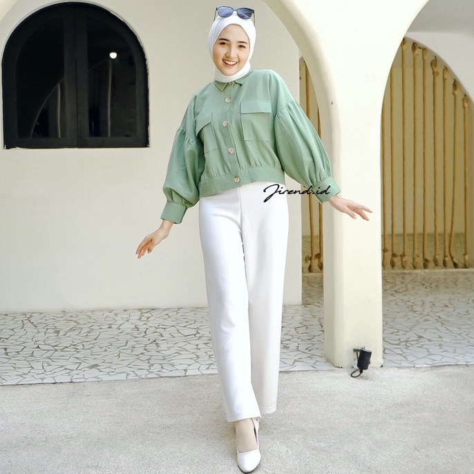 Kemeja Crop Lengan Balon Linen Rami/ Outer Crop Casual