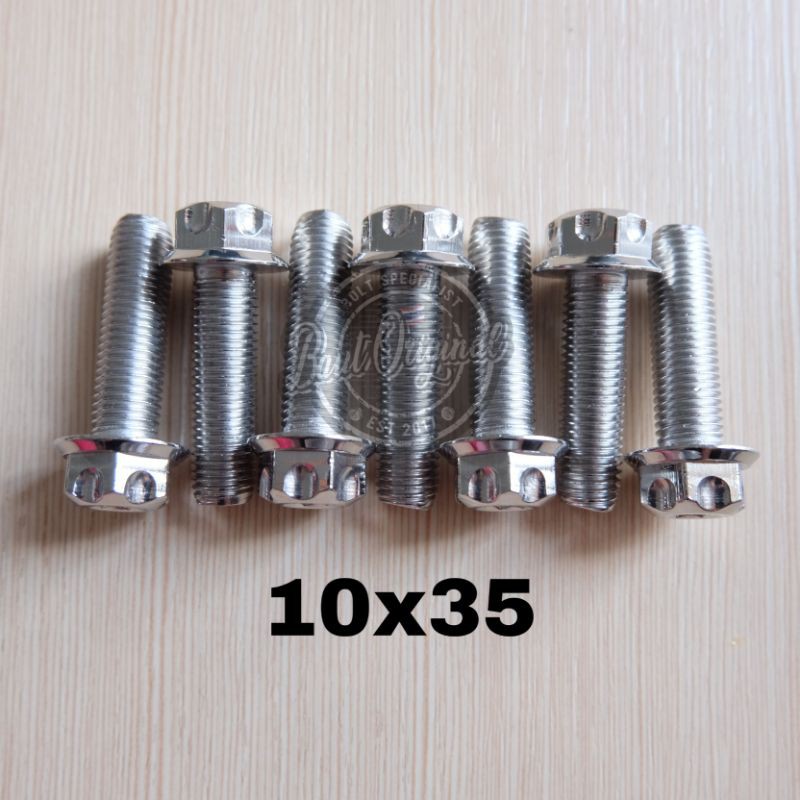 baut probolt 10x35 mm stainless new model drat 14 panjang 3.5 cm 14 silver gs1 gear 2 kunci belimbing heng