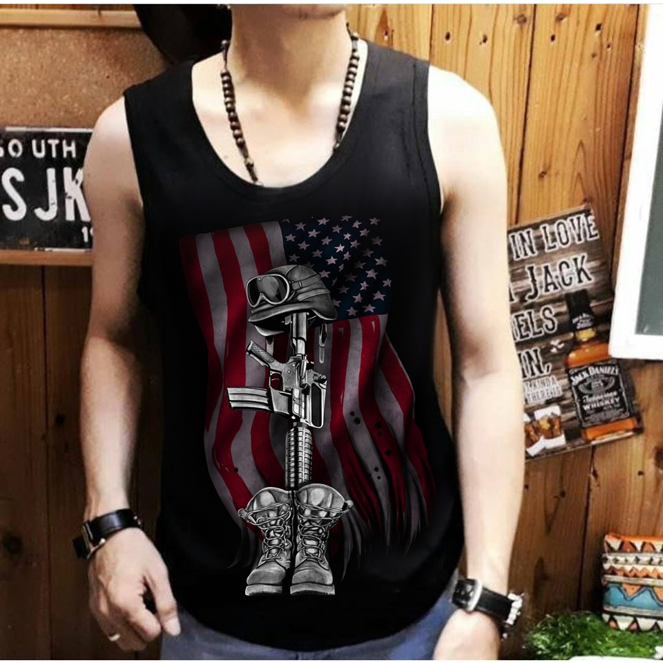 Shalch trendy / Singlet combed pria formal motif Sniper bendera