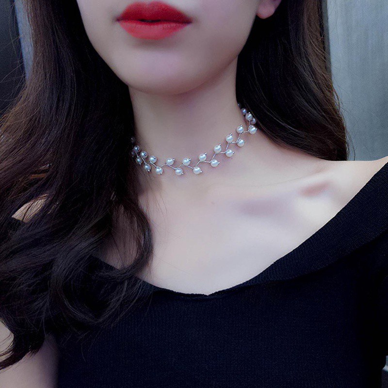 Statement Necklace Charm Simulated Pearl Beads Choker Necklace For Women Kolye Collier Femme