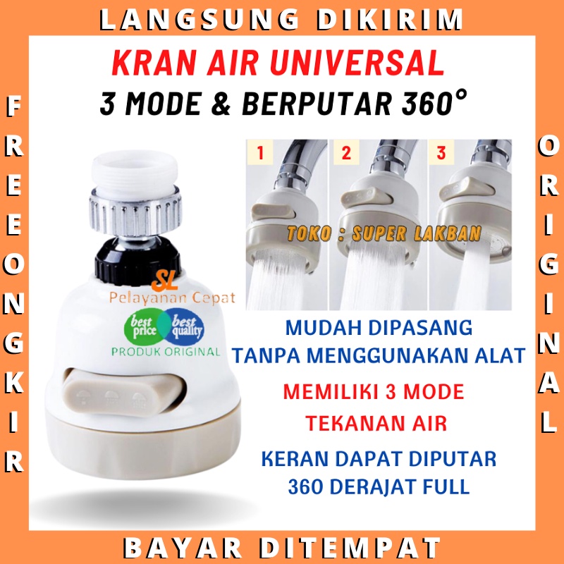 Sambungan Shower Kepala Kran Air 3 Mode Tekanan Wastafel Universal Berputar Segala Arah Stainless Steel