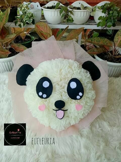 Buket bouquet bunga wisuda kertas tisu flanel karakter panda/ kado ulangtahun/siantar medan