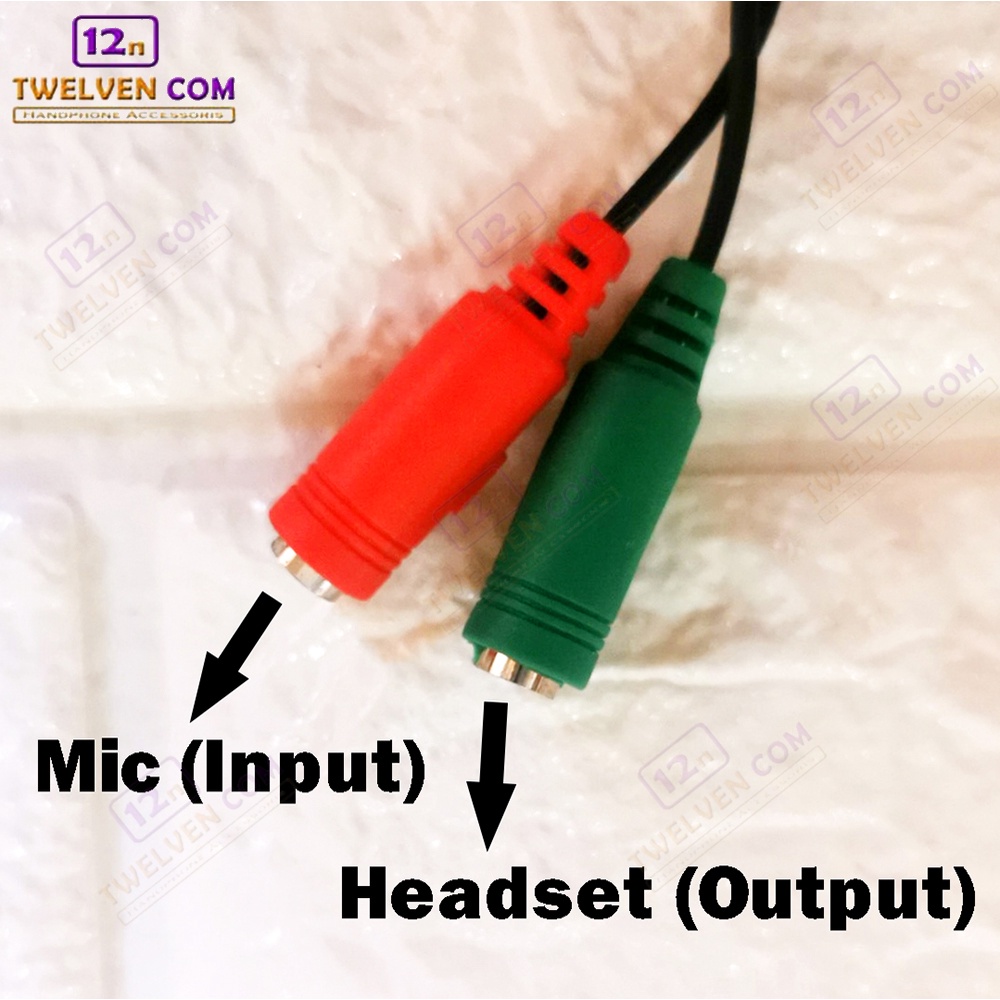 Kabel Aux Audio &amp; Mic Splitter 3.5mm 1 Male to 2 Female 25cm RED GREEN