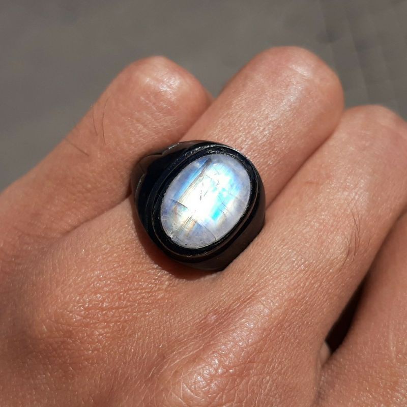 Batu cincin pria biduri bulan air laut natural moon stone sea water