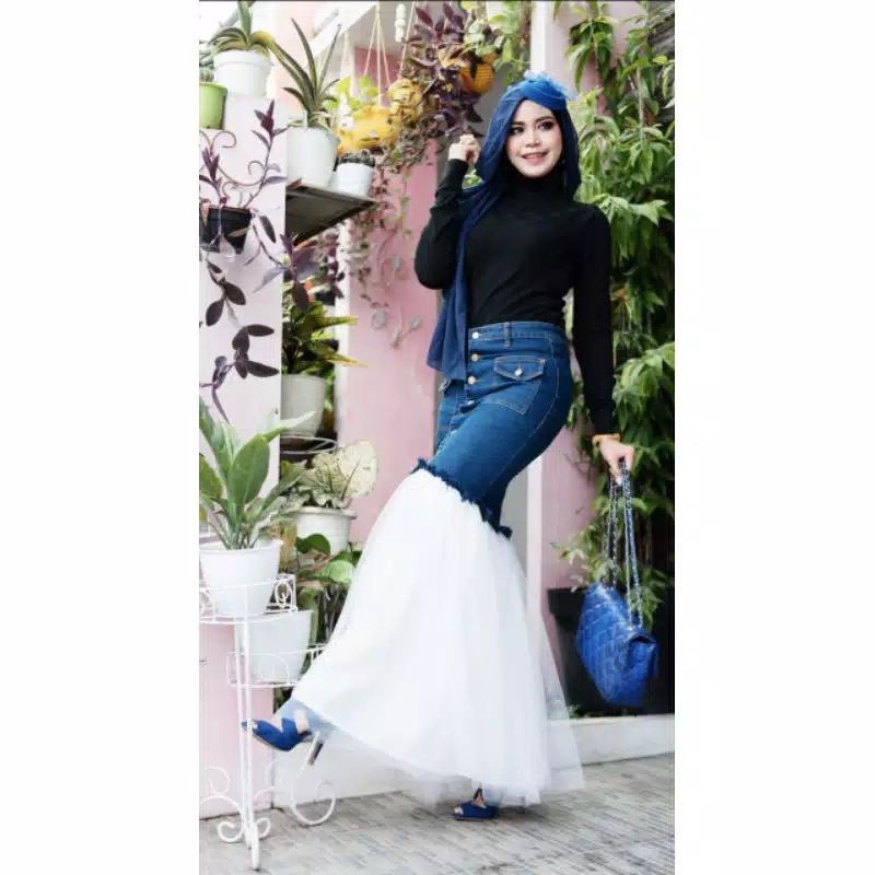 rok jeans tutu panjang duyung